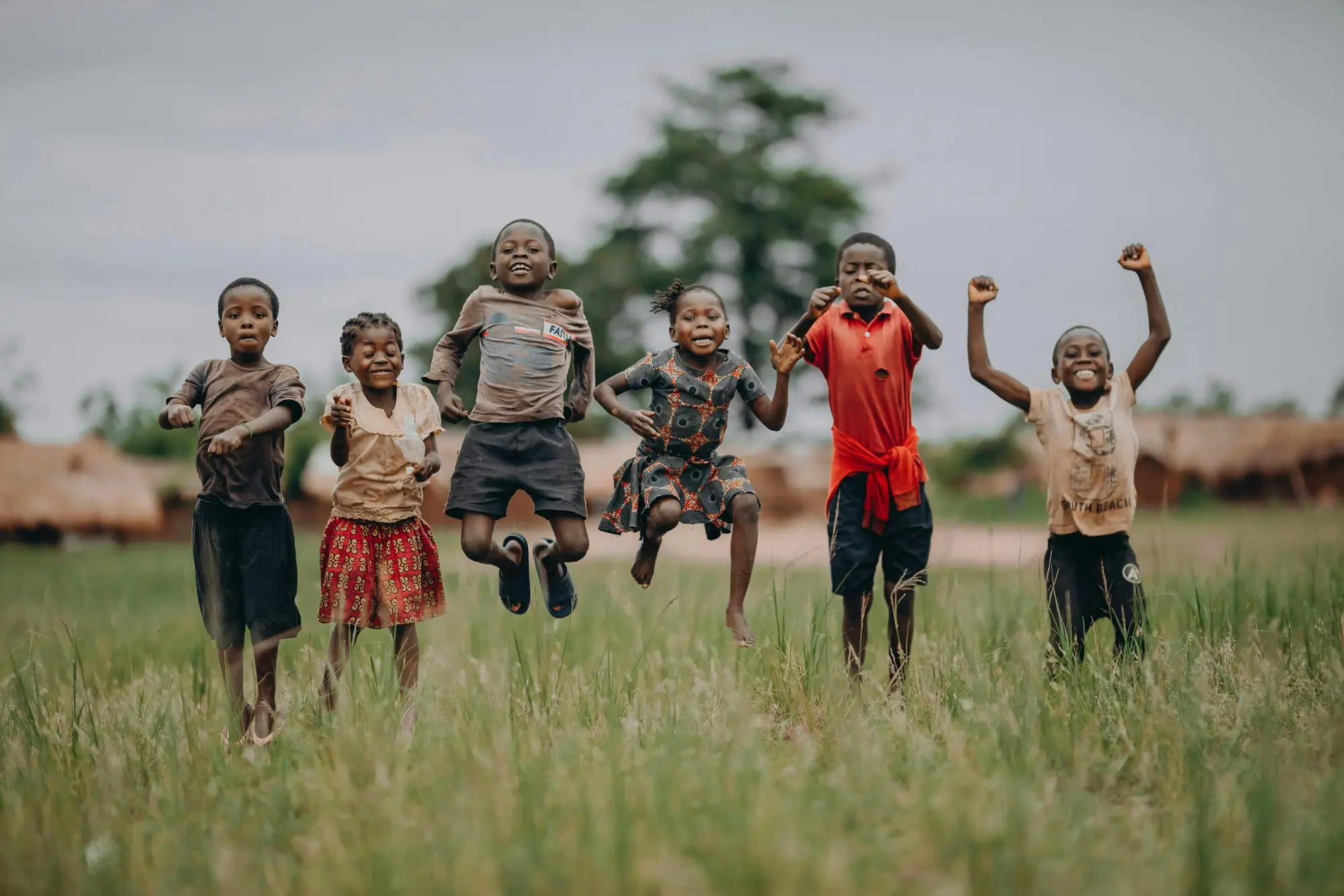 Excited young local children in Africa.