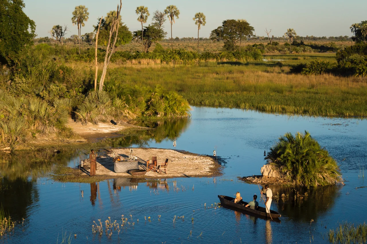 Tourists exploring the Okavango Delta