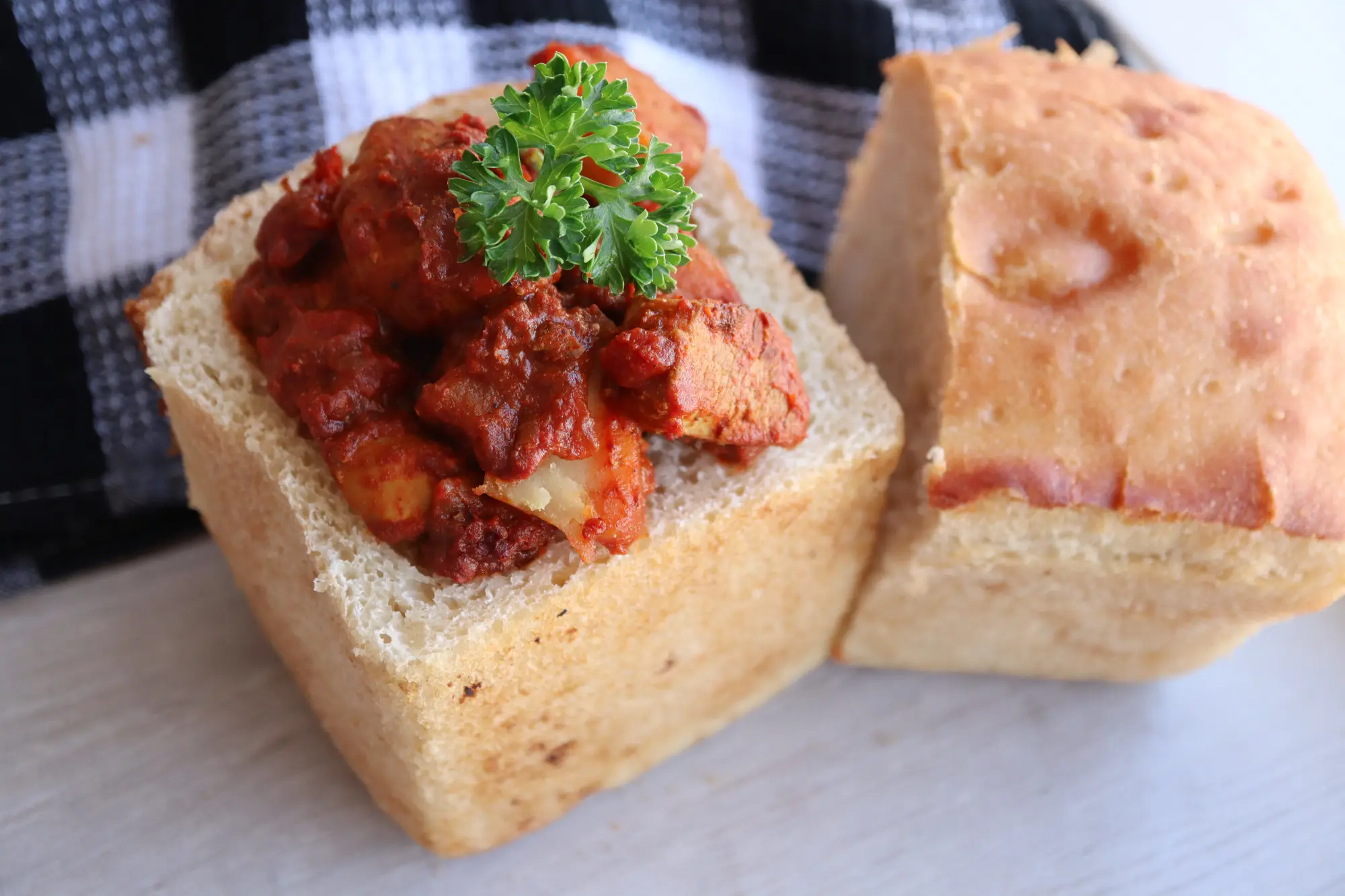 Bunny chow, a popular local dish in South Africa.