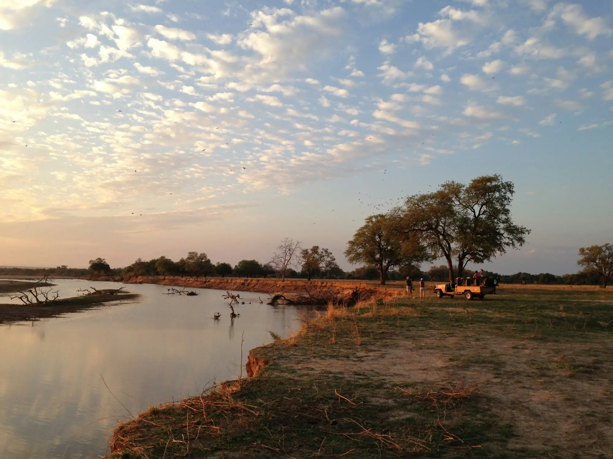 A beautiful sunset in a safari in Zambia.